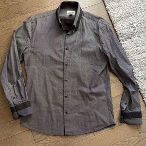 le chateau Black Microdot Long-Sleeve Dress Shirt with Contrast Trim